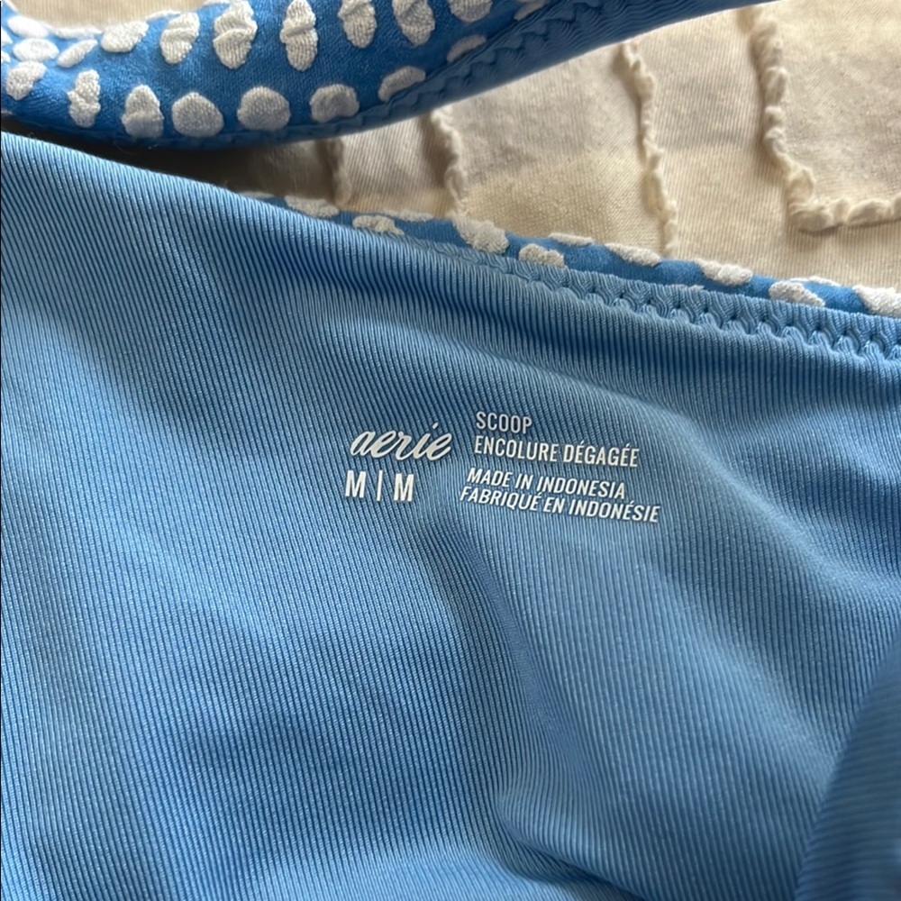 Aerie Light Blue Scoop Neck bikini Top with White Dots